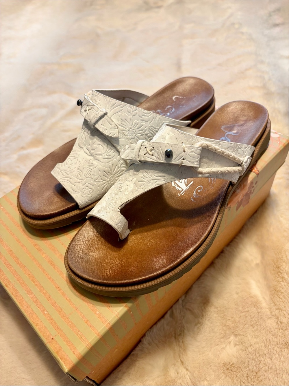 Very G White Embossed Toe-Post Sandals